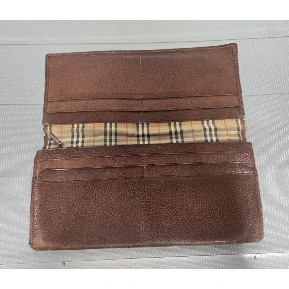 Burberry Bi Fold Wallet Men Brown Authentic Leather Luxe Nova Check
